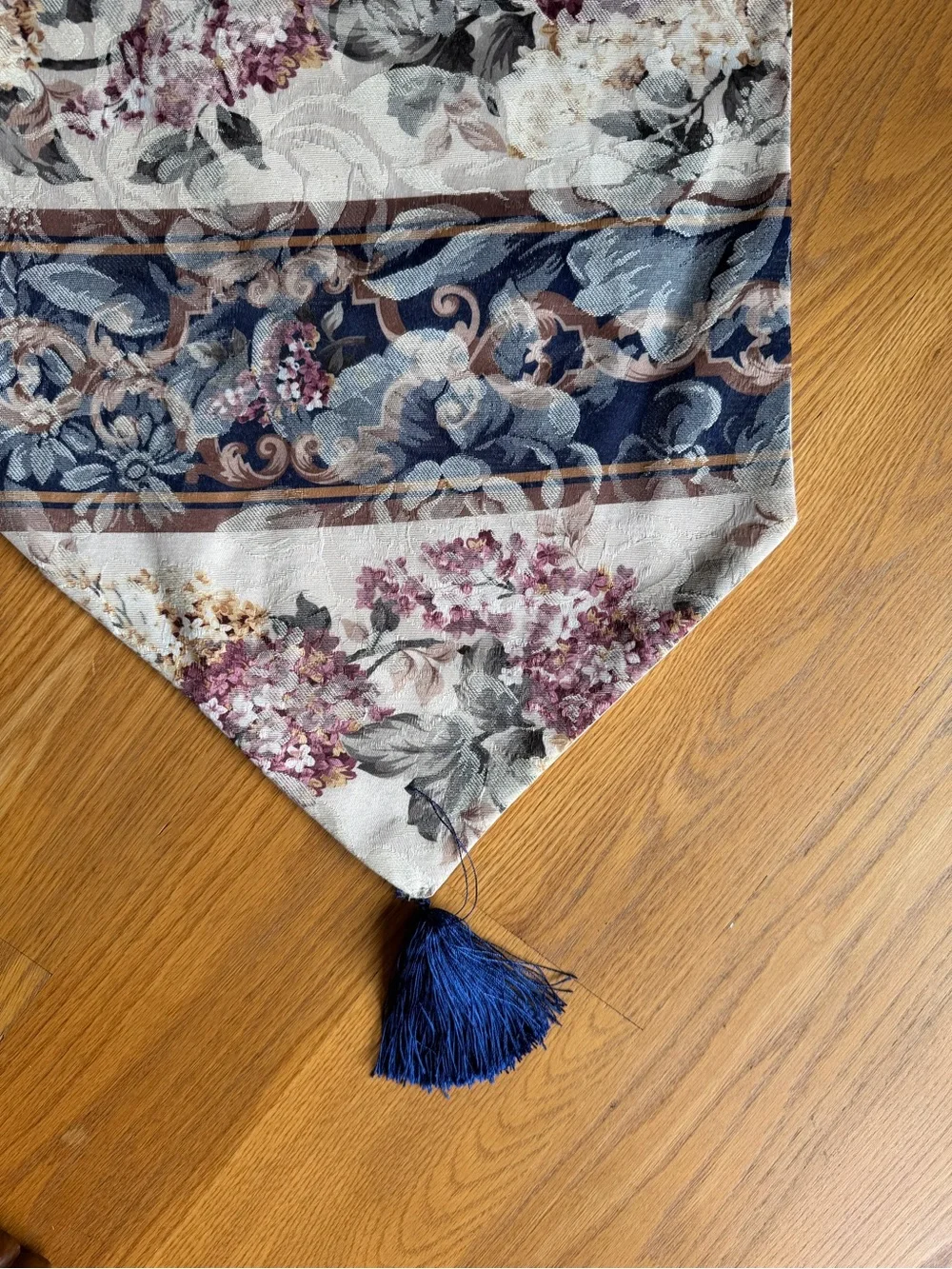 Floral Stripe Table Runner with Navy Tassel